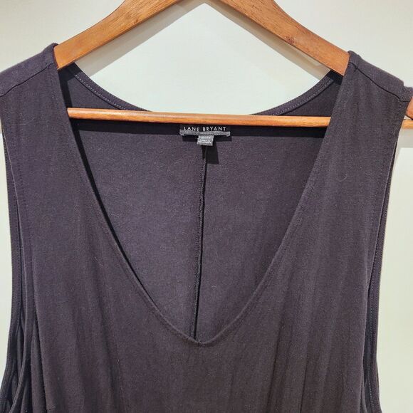 Lane Bryant Womens Black Shirred Waist Midi Dress Size 22/24 Minimalist Edgy - Picture 2 of 9